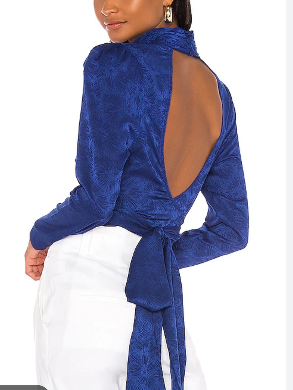 L’Academie Revolve The Suzanne Royal Blue High Neck Open Back Cropped Blouse S